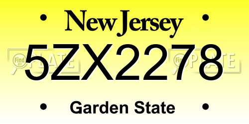 5ZX2278 New Jersey License Plate