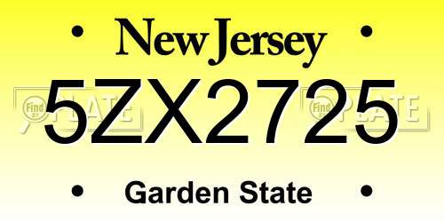 5ZX2725 New Jersey License Plate