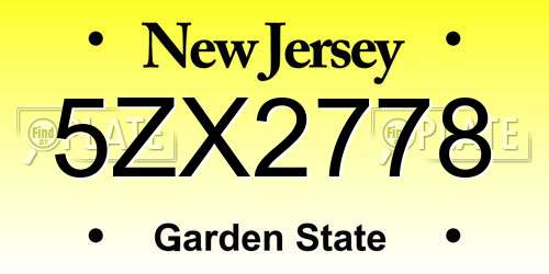 5ZX2778 New Jersey License Plate