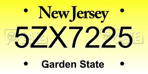 5ZX7225 New Jersey License Plate