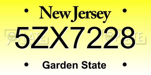 5ZX7228 New Jersey License Plate