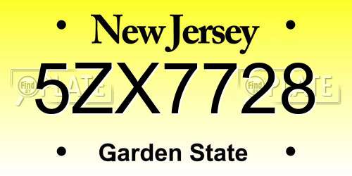 5ZX7728 New Jersey License Plate