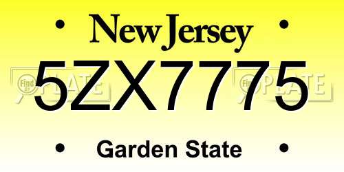 5ZX7775 New Jersey License Plate