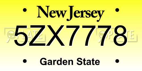 5ZX7778 New Jersey License Plate