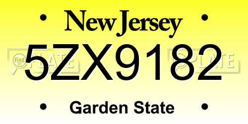 5ZX9182 New Jersey License Plate