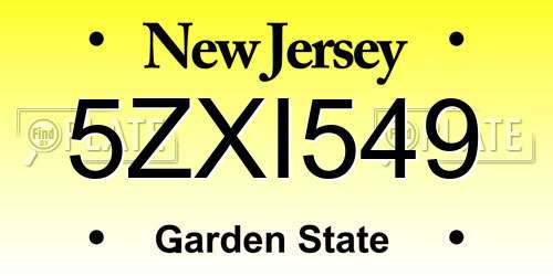 5ZXI549 New Jersey License Plate