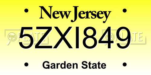 5ZXI849 New Jersey License Plate