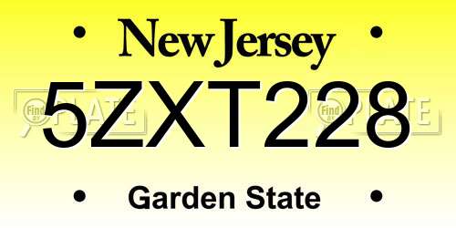 5ZXT228 New Jersey License Plate