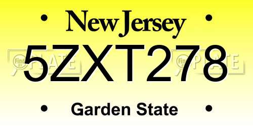 5ZXT278 New Jersey License Plate