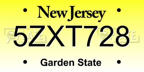 5ZXT728 New Jersey License Plate