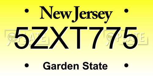5ZXT775 New Jersey License Plate