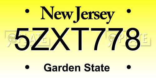 5ZXT778 New Jersey License Plate