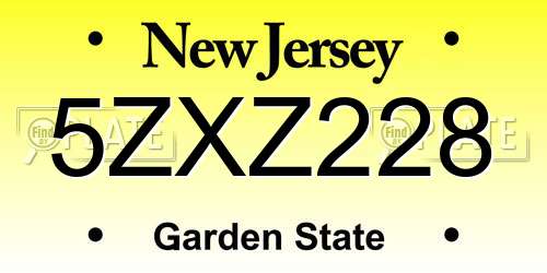 5ZXZ228 New Jersey License Plate