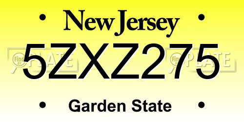 5ZXZ275 New Jersey License Plate