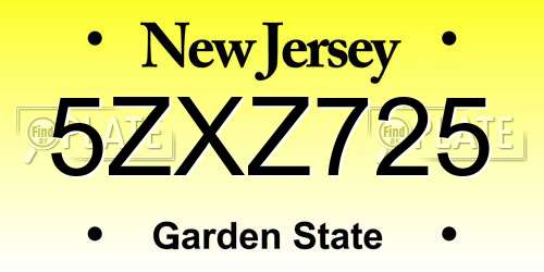 5ZXZ725 New Jersey License Plate