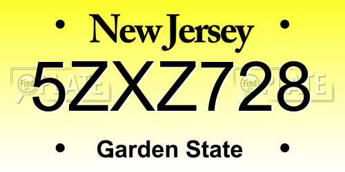 5ZXZ728 New Jersey License Plate