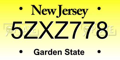 5ZXZ778 New Jersey License Plate