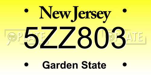5ZZ803 New Jersey License Plate