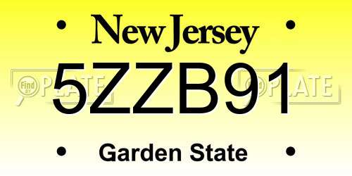 5ZZB91 New Jersey License Plate