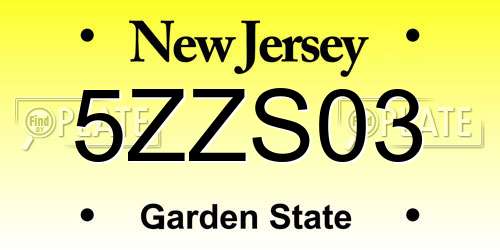 5ZZS03 New Jersey License Plate