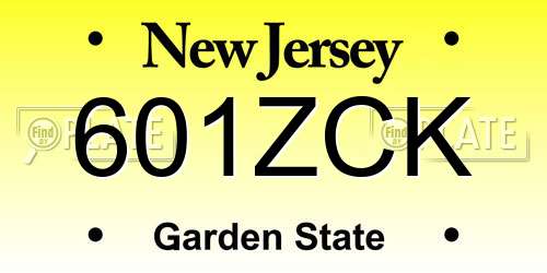 601ZCK New Jersey License Plate