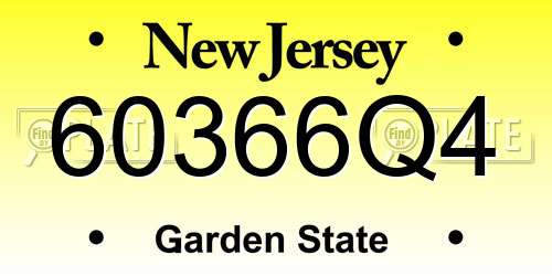 60366Q4 New Jersey License Plate
