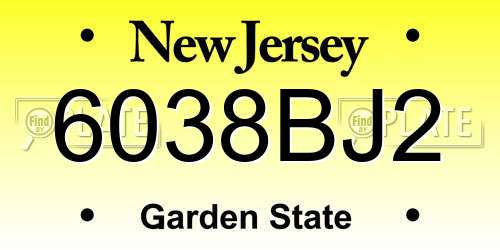 6038BJ2 New Jersey License Plate