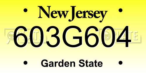 603G604 New Jersey License Plate