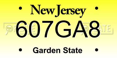 607GA8 New Jersey License Plate