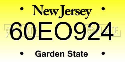 60EO924 New Jersey License Plate