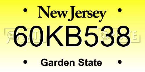 60KB538 New Jersey License Plate