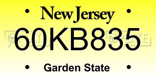 60KB835 New Jersey License Plate