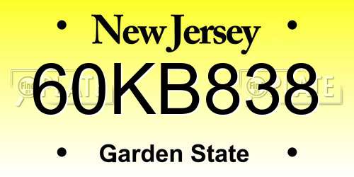 60KB838 New Jersey License Plate