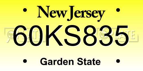 60KS835 New Jersey License Plate
