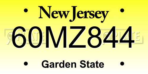 60MZ844 New Jersey License Plate