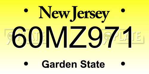 60MZ971 New Jersey License Plate
