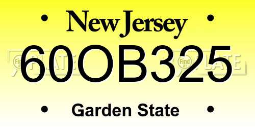 60OB325 New Jersey License Plate