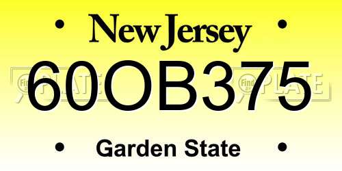 60OB375 New Jersey License Plate