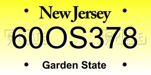 60OS378 New Jersey License Plate