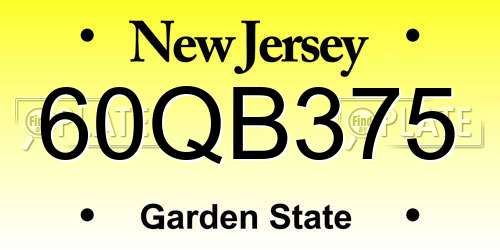 60QB375 New Jersey License Plate