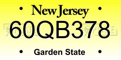 60QB378 New Jersey License Plate