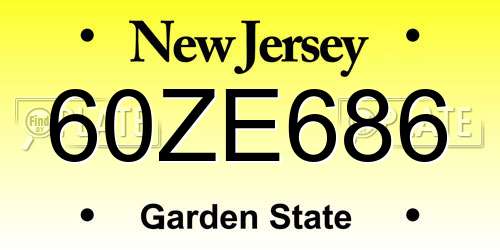 60ZE686 New Jersey License Plate