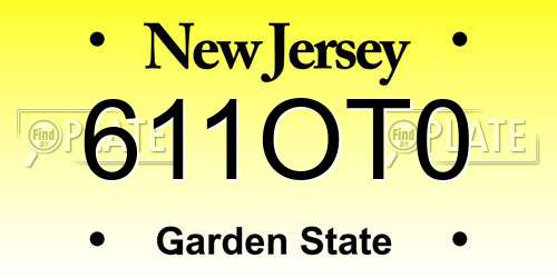 611OT0 New Jersey License Plate
