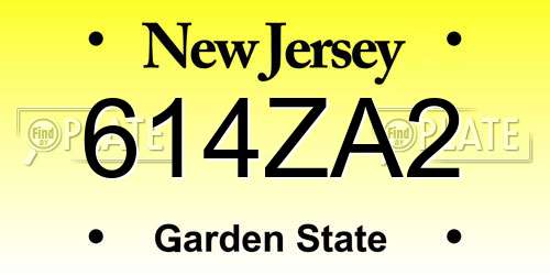 614ZA2 New Jersey License Plate