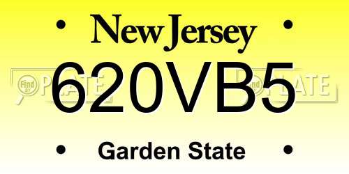 620VB5 New Jersey License Plate