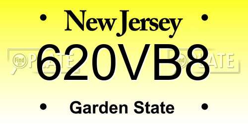 620VB8 New Jersey License Plate