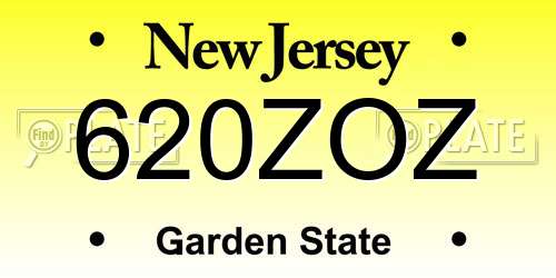 620ZOZ New Jersey License Plate
