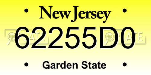 62255D0 New Jersey License Plate