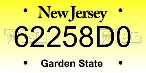 62258D0 New Jersey License Plate
