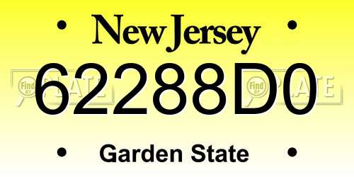 62288D0 New Jersey License Plate